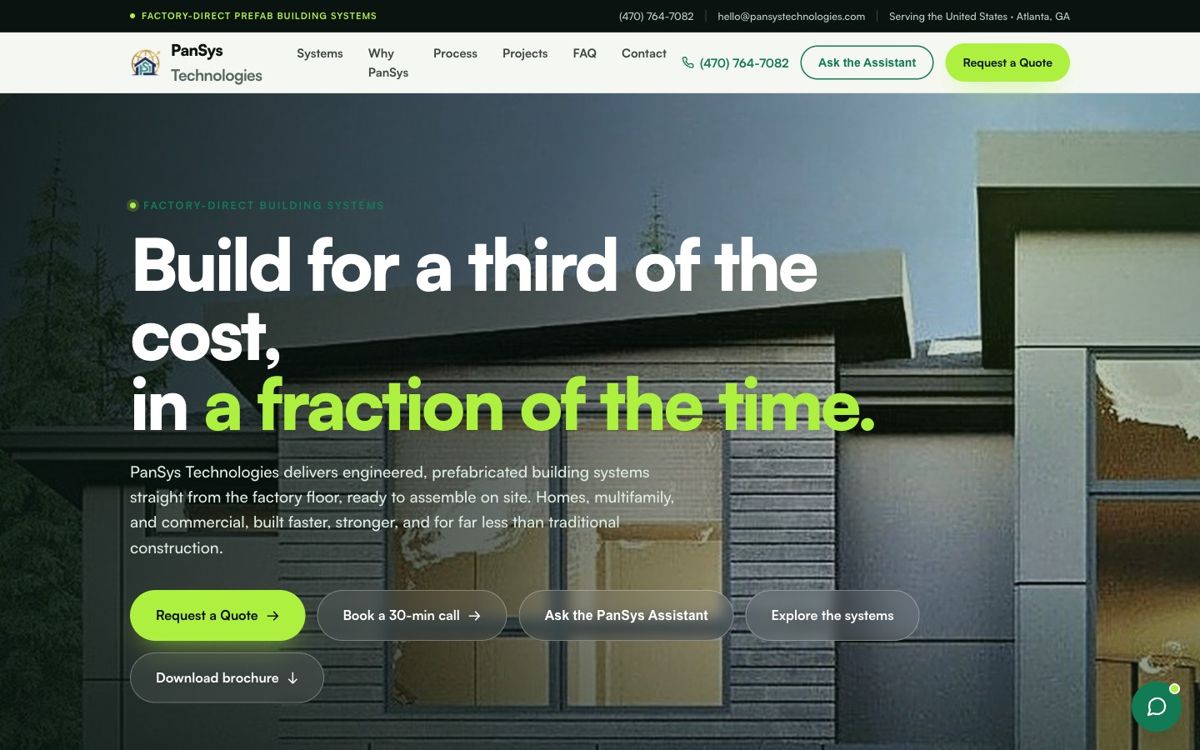 Screenshot of the live pansystechnologies.com website